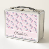ユニコーンかわいい水彩模様パーソナライズされた名 メタルランチボックス (正面)
