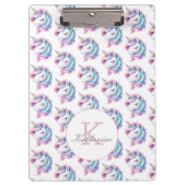 ユニコーンかわいい水彩模様名前をカスタムする クリップボード (正面)