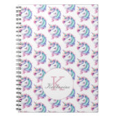 ユニコーンかわいい水彩模様名前をカスタムする ノートブック (正面)