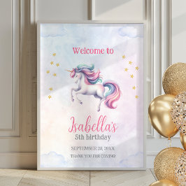 ユニコーンかわいい水色のポスター歓迎サイン ポスター