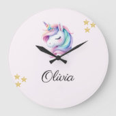 ユニコーンかわいい水色 ラージ壁時計 (正面)