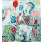 ユニコーンかわいい虹の女の子 シャワーカーテン (正面)