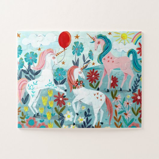 ユニコーンかわいい虹の女の子 ジグソーパズル (横)