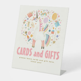 ユニコーンかわいい誕生日パーティーカードとギフトサイン 台座サイン