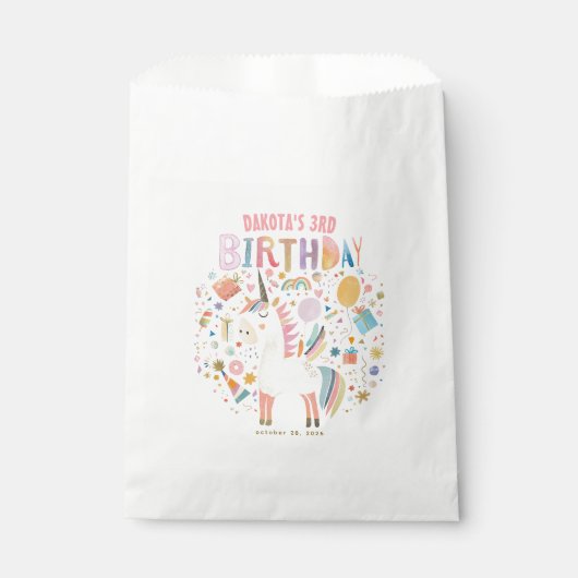 ユニコーンかわいい誕生日パーティー フェイバーバッグ (正面)