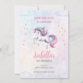 ユニコーンかわいい魔法の水の色の誕生日パーティー セーブザデート (正面)