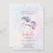 ユニコーンかわいい魔法の水の色の誕生日パーティー 招待状 (正面)