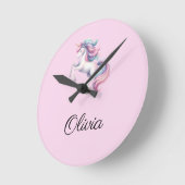 ユニコーンかわいい魔法の水色 ラウンド壁時計 (傾斜)