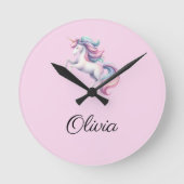 ユニコーンかわいい魔法の水色 ラウンド壁時計 (正面)