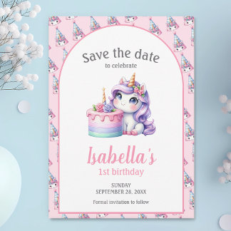 ユニコーンかわいい魔法の誕生日パーティー セーブザデート