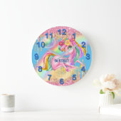 ユニコーンかわいらしのガーリー部屋の装飾DIY名 ラージ壁時計 (ホーム)