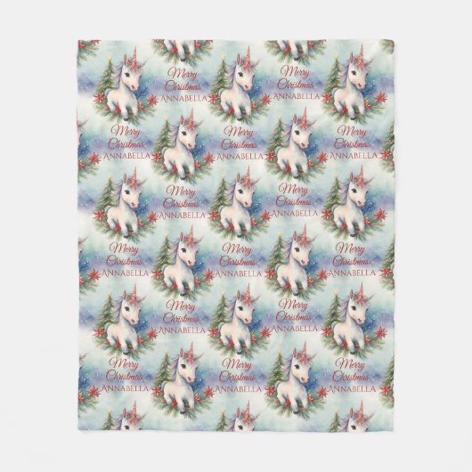 ユニコーンかわいらしのクリパーソナライズされたスマス フリースブランケット (正面)