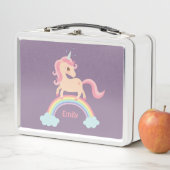 ユニコーンかわいらしオンレインボーガールズパーソナライズされた メタルランチボックス (インサイチュ)