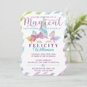 ユニコーンかわいらしガールフローラベビーシャワー招待状 招待状 (スタンド正面)