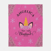 ユニコーンかわいらしクリスマススノーフレーク女子 フリースブランケット (正面)
