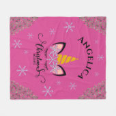 ユニコーンかわいらしクリスマススノーフレーク女子 フリースブランケット (正面(横))