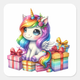 ユニコーンかわいらしステッカー スクエアシール