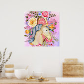 ユニコーンかわいらしバラズガールズルームウォールアート ポスター (キッチン)