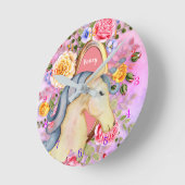 ユニコーンかわいらしバラズガールズルームデコール ラウンド壁時計 (傾斜)