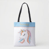 ユニコーンかわいらしパステルカラー金ゴールドホルンパーソナライズド トートバッグ (正面)