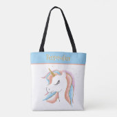 ユニコーンかわいらしパステルカラー金ゴールドホルンパーソナライズド トートバッグ (裏面)