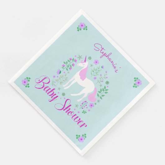 ユニコーンかわいらしピンクアクアベビーシャワーパーソナライズされた (コーナー)