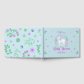 ユニコーンかわいらしピンクアクアベビーシャワーパーソナライズされた ゲストブック (全面)