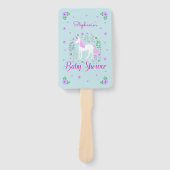 ユニコーンかわいらしピンクアクアベビーシャワーパーソナライズされた ハンドファン (正面)