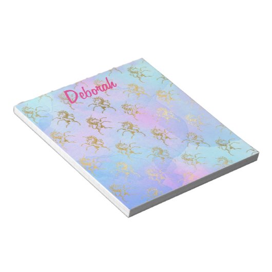 ユニコーンかわいらしファンタジー美しい青とピンク ノートパッド (アングル)