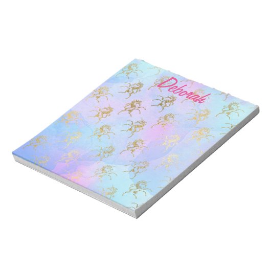 ユニコーンかわいらしファンタジー美しい青とピンク ノートパッド (回転)