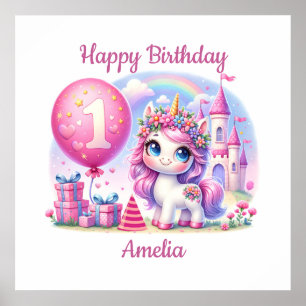 ユニコーンかわいらしファースト誕生日 ポスター