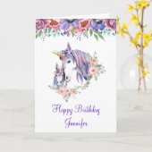 ユニコーンかわいらしママ&ベビーウォーターカラー誕生日 カード (黄色い花)