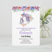 ユニコーンかわいらしママ&ベビーウォーターカラー誕生日 招待状 (スタンド正面)