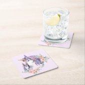 ユニコーンかわいらしママ&ベビーウォーター色フローラ スクエアペーパーコースター (インサイチュ)