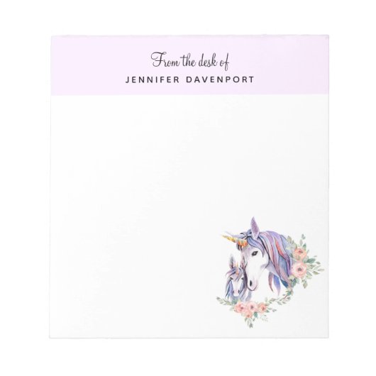 ユニコーンかわいらしママ&ベビーウォーター色フローラ ノートパッド (正面)