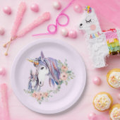 ユニコーンかわいらしママ&ベビーウォーター色フローラ ペーパープレート (パーティー)