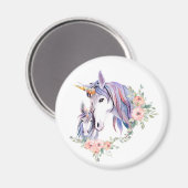 ユニコーンかわいらしママ&ベビーウォーター色フローラ マグネット (正面/裏面)
