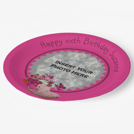 ユニコーンかわいらし写真パーソナライズされた誕生日パーティー ペーパープレート (アングル)