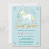 ユニコーンかわいらし金ゴールドグリッターベビーシャワー招待状 招待状 (正面)