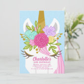 ユニコーンかわいらし顔フローラ誕生日招待状 招待状 (スタンド正面)