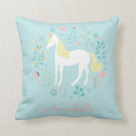 ユニコーンかわいらし&フラワーアクアパーソナライズされたア クッション