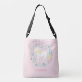 ユニコーンかわいらし&フラワーズ赤面ピンクパーソナライズされた クロスボディバッグ (裏面)