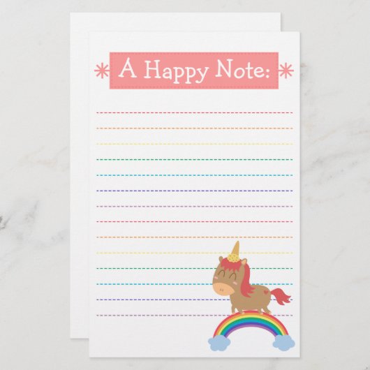 ユニコーンがあることを試みているかわいいのブラウンの馬 便箋 (正面/裏面)