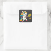 ユニコーンがピックルボールをプレイするプレーヤー、子供、女性が好き スクエアシール (バッグ)