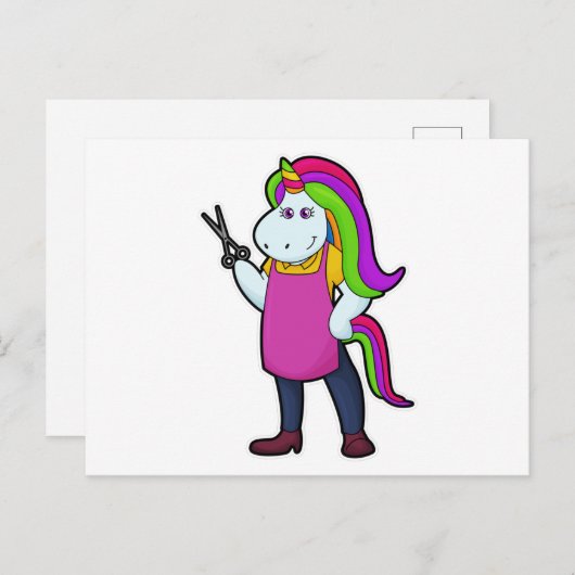 ユニコーンが美容師をはさみを持って ポストカード (正面/裏面)