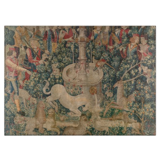 ユニコーンが見つかった、中世のタペストリー カッティングボード (正面)
