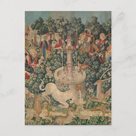 ユニコーンが見つかった、中世のタペストリー ポストカード (正面)