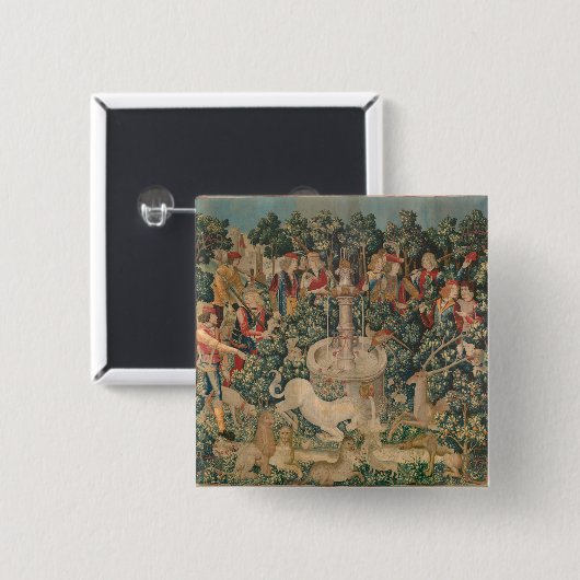 ユニコーンが見つかった、中世のタペストリー 缶バッジ (正面&裏面)