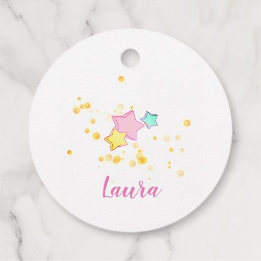 ユニコーンきらめく、星、カップケーキと紙吹雪 フェイバータグ (裏面)