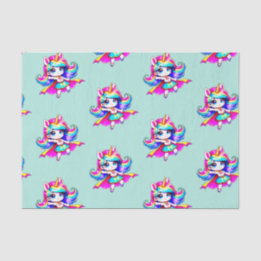 ユニコーンすごいかわいい女の子グリーンピンク 薄葉紙